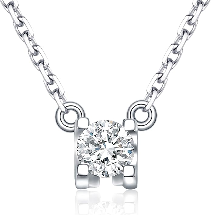 Lab Grown Diamond Necklace, Solid 925 Sterling Silver with Round Cut, Fine Jewelry for Women Anniversary Birthday Valentine’s Day Gifts