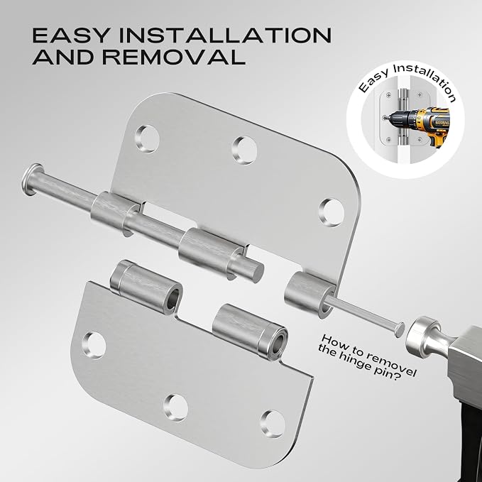 36 Pack Rounded Brushed Nickel Door Hinges 3.5 Inch 5/8" Radius | Anti-Squeak - Image 6