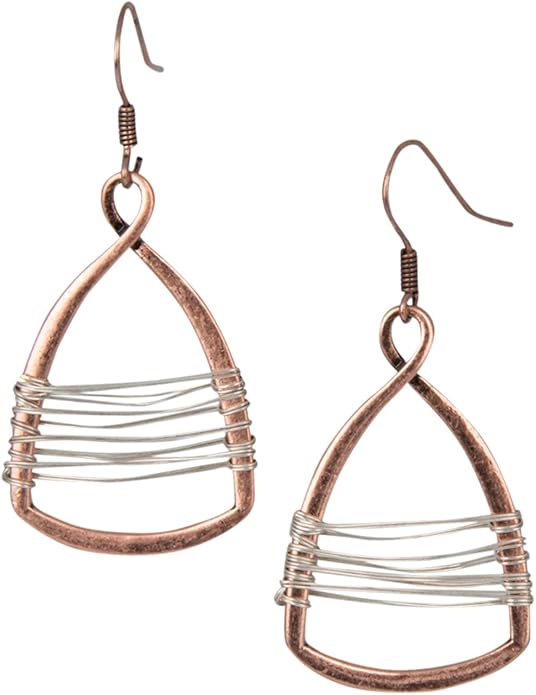 Silver with Gold Wire Copper Toned Handmade Teardrop Earrings