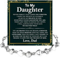 To My Daughter Bracelet, Silver Heart Chain Bracelet with Shiny Stones, Perfect Birthday or Graduation Christmas Gift for Daughter with Message Card Gift Box