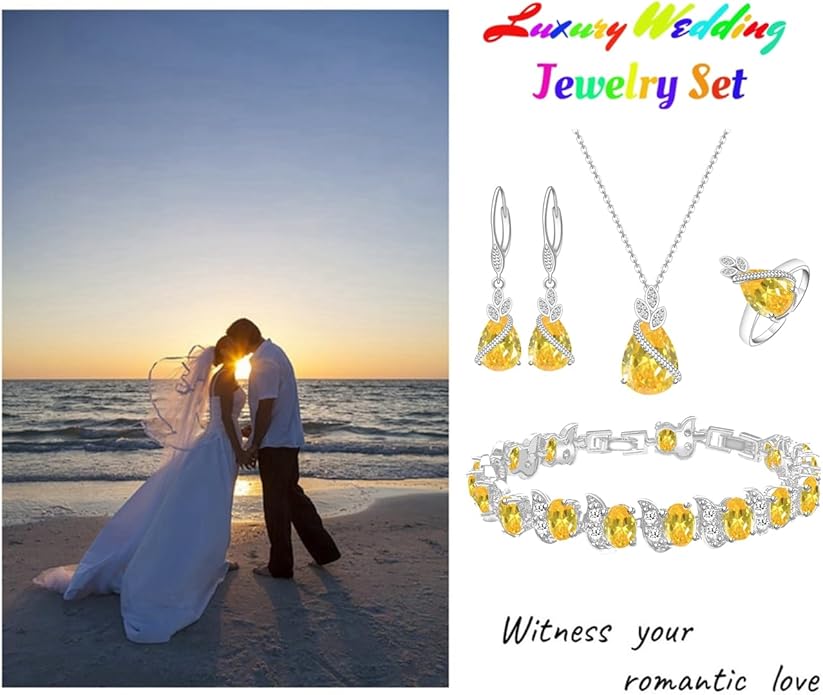 LMXXVJ Jewelry Set for Women,Teardrop Cubic Zirconia Necklace Earrings Adjustable Ring Bracelet Jewelry Set Formal Jewelry Gift