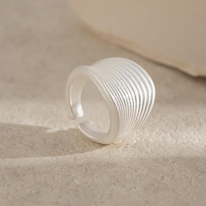 MIFYNN Chunky Gold Rings for Women Gold Silver Adjustable Thick Ring Fashion Statement Ring Open Dome Ring Chunky Silver Rings Geometric Curved Minimalist Simple Rings