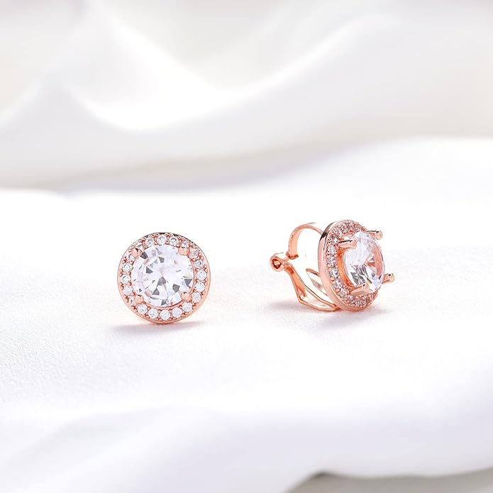YOQUCOL 8MM Cubic Zirconia Crystal Clip On Stud Earrings Round Non Pierced Earrings for Women