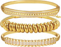 hotoo Gold Stackable Bangle Bracelets For Women 18K Gold Plated Beads Chain Bracelets Stainless Steel Bangle Bracelets Set Cubic Zirconia For Birthday Christmas Trendy Jewelry Gifts,3PCS