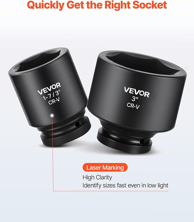 VEVOR 1 in Drive Impact Socket Set, 21 Piece, SAE | 6 Point Shallow Cr-V Impact - Image 4