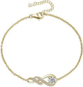 Birthstone Bracelets for Women 925 Sterling Silver Created Gemstone Bracelet Infinity Pendant Jewelry for Her, 6.7"+1.2"