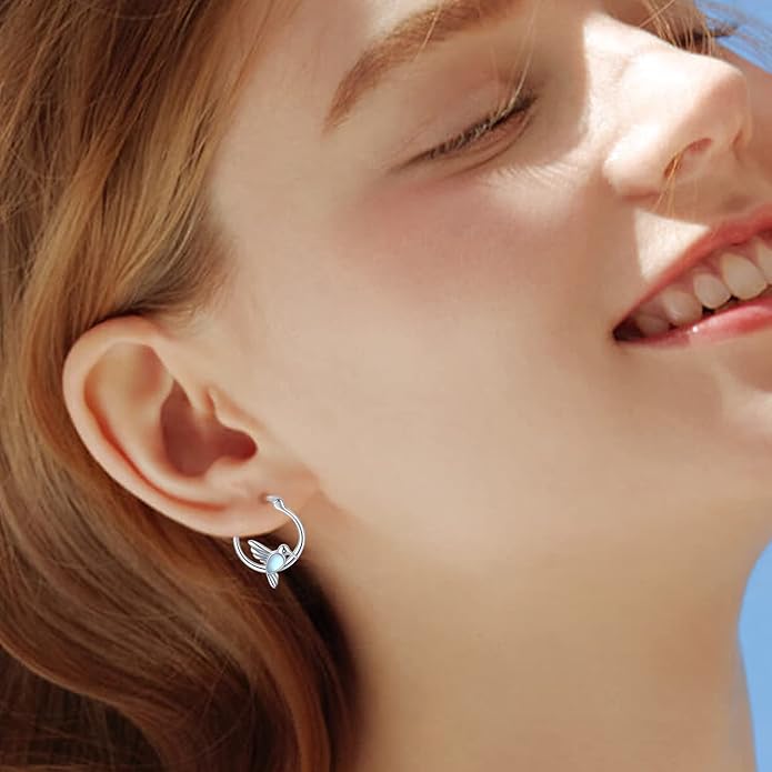 JUSTKIDSTOY Hypoallergenic Panda/Unicorn/Hummingbird/Dolphin Hoop Earrings for Women 925 Sterling Silver Animal Huggie Hoop Earrings Jewelry Gifts for Sensitive Ears