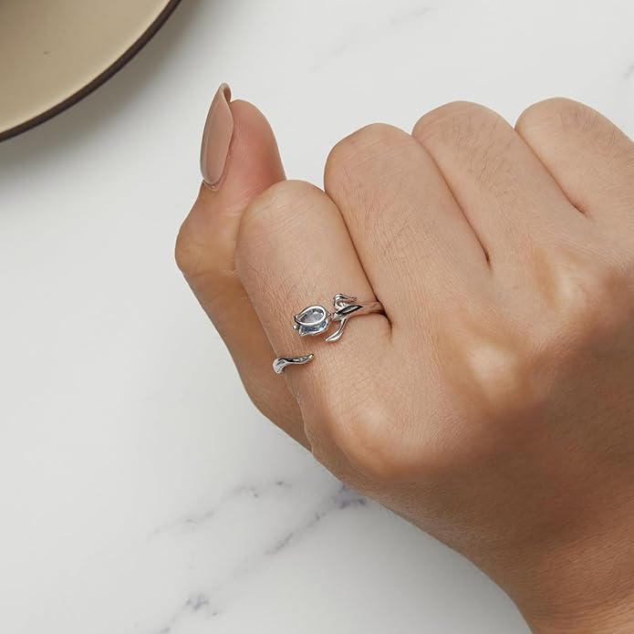 WOSTU Animal Open Adjustable Ring Playful Cat Dachshund Snake Koi Fish Hummingbird Bat Heart Feather Stacking Ring for Women, Sterling Silver Plated Pet Memorial Jewelry Gift for Cat Lovers