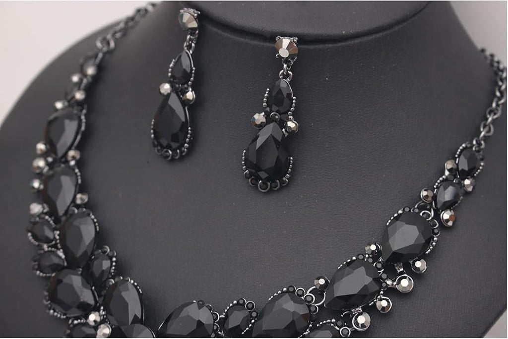 Women's Wedding Bridal Austrian Crystal Glass Teardrop Statement Necklace Dangle Earrings Bracelet Ring Wedding Party Jewelry Set for Bridal Bridesmaid