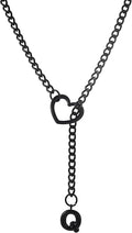 Black Heart Slip Chain Initial Necklaces for Women,Stainless Steel O-Ring Adjustable Lariat Heart Y-Necklace,Punk Gothic Cuban Collar Choker Necklace for women