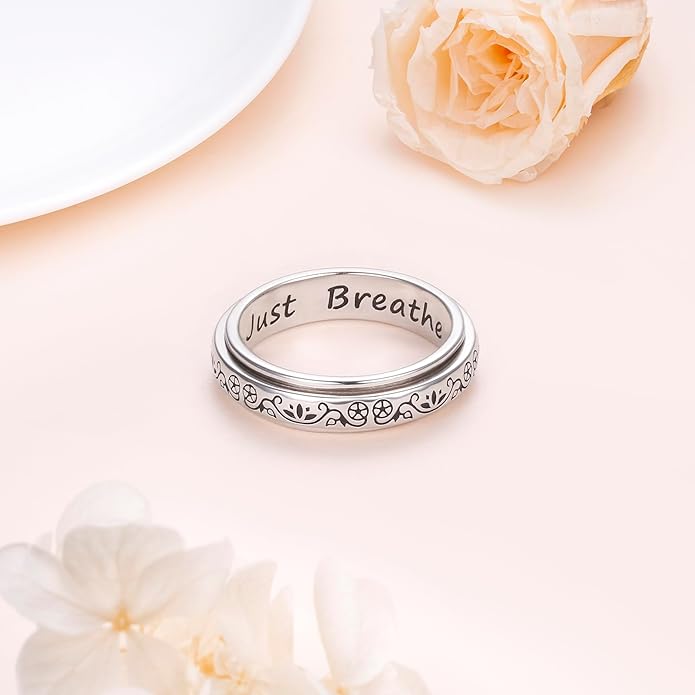 Ladytree Anxiety Relieve Rings 925 Sterling Silver Spinner Fidget Ring Worry Stress Relieving Boredom ADHD Autism Ring Platinum Plated Jewelry Birthday Gifts for Women Men