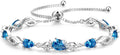 FANCIME Birthstone Teardrop Tennis Bracelet for Women, Sterling Silver 9x7mm main Gemstone Bolo Adjustable Chain Bracelet Fine Jewelry Birthday Gifts for Women Mom Wife Her