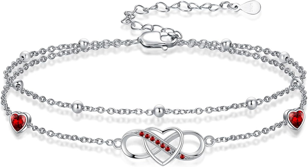 Anklet for Women 925 Sterling Silver Double Infinity Ankle Bracelet Waterproof Summer Jewelry Anniversary Birthday Gifts for Her