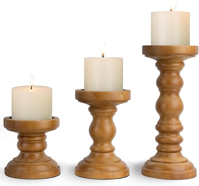 Candle Holder for Pillar Candle Set of 3, Farmhouse Wood Candle Holder by CEDARLUX