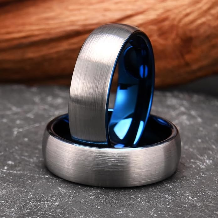 Tungsten Carbide Rings for Men Women 7MM Black Golden/Silvery Blue Men's Engagement Wedding Bands Matte Brushed and High Polish
