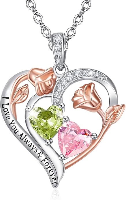 Valentine's Day Gifts for Wife 925 Sterling Silver Double Birthstone Pendant Necklaces I Love You for Always and Forever Necklace Anniversary Birthday Gifts for Wife Girlfriend Mom Her