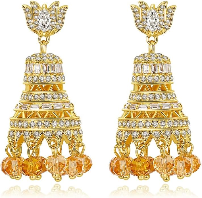 14K Gold Crystal Chandelier Earrings for Women,Vintage Court Style Yellow Crystal Tassel Long Drop Earrings,Fashion Earrings Jewelry Gift for Her