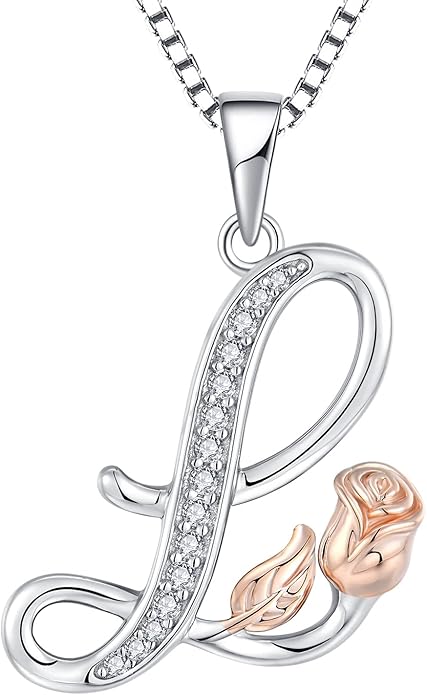STARCHENIE Initial Necklace for Women Sterling Silver Letters 26 Alphabet Pendant Rose Flower Jewelry Gifts for Family Sisters Friend