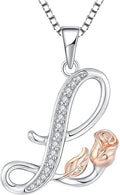 STARCHENIE Initial Necklace for Women Sterling Silver Letters 26 Alphabet Pendant Rose Flower Jewelry Gifts for Family Sisters Friend