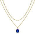 Layered Birthstone Necklace for Women Girls, 14K Gold-Plated Paperclip Chain Choker Necklace with Rectangle Birthstone Pendant Birthday Gifts for Women Girls Dainty Small