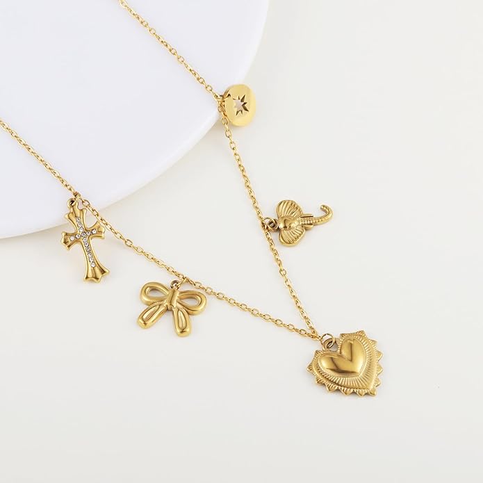 Heart Necklace for Women, 18K Gold Plated Heart Pendant Layered Necklaces Jewelry Gifts Gold Silver