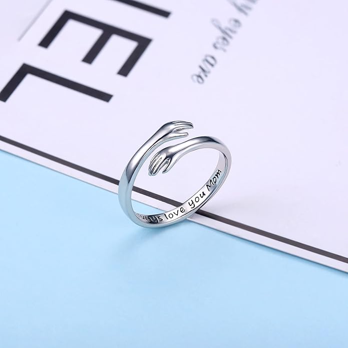 Yesteel S925 Sterling Silver Hug Ring for Women Teen Girls, Adjustable Ring Jewelry Mothers Day Birthday Gifts for Daughters Mom Sister Wife Friends Grandma
