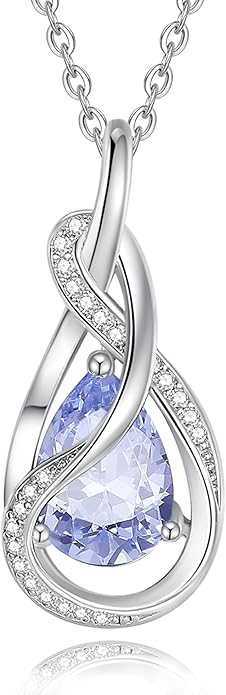 FANCIME TimelessTie Birthstone Necklace for Women White Gold Plated Sterling Silver Ribbon Design Jewelry Knot Pendant Fine Jewelry Gemstone Birthday Graduation Anniversary Valentines Day Gifts for Women Wife Mother Her
