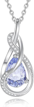 FANCIME TimelessTie Birthstone Necklace for Women White Gold Plated Sterling Silver Ribbon Design Jewelry Knot Pendant Fine Jewelry Gemstone Birthday Graduation Anniversary Valentines Day Gifts for Women Wife Mother Her
