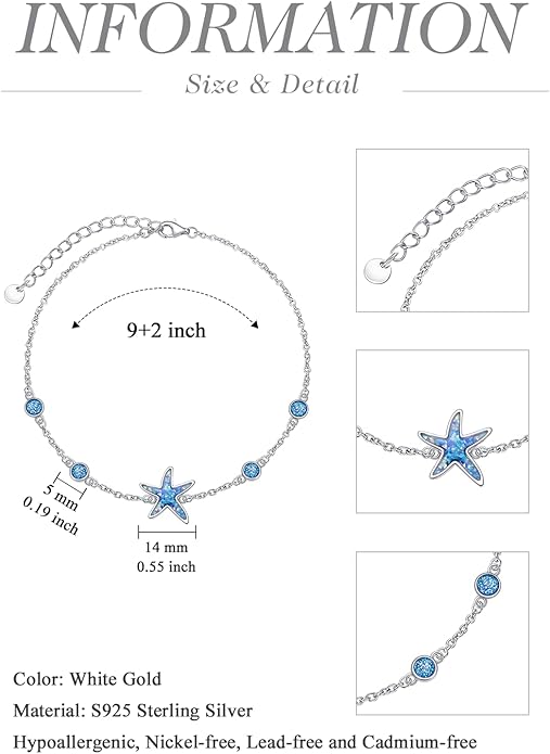 WINNICACA 925 Sterling Silver Anklets for Women Adjustable Beaded Butterfly Opal Anklet Bracelet Foot Chains Jewelry Gifts for Women Beach Birthday Christmas Gift