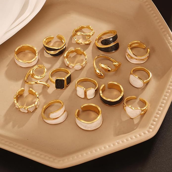 KISS WIFE Goldenen Silvery Black Kunckle Rings Set for Women, Dainty Simple Trendy Cute Stackable Finger Rings Pack, Perfect for Stacking Layering on Thumb and Knuckle, Mixed Size, Jewelry Gift