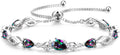 FANCIME Birthstone Teardrop Tennis Bracelet for Women, Sterling Silver 9x7mm main Gemstone Bolo Adjustable Chain Bracelet Fine Jewelry Birthday Gifts for Women Mom Wife Her
