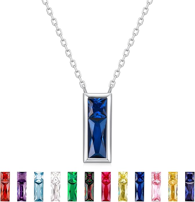SUNFEEL Birthstone Necklace for Women, S925 Sterling Silver Necklaces with Square Cubic Zirconia Gemstone Necklace Women's Jewelry Anniversary Birthday Gifts for Women Mom Wife Her