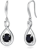 FANCIME Valentines Day Gift Dangle Drop Earrings 925 Sterling Silver Dainty Infinity Round Gemstone Birthstone Jewelry Birthday Gifts for Her Women