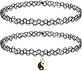 BodyJ4You 2PC Tattoo Choker Necklace - 90s Choker Necklace Women - 2000s Y2K Black Chokers Rainbow Choker - Butterfly Ying Yang Unicorn Rainbow Charms - Stretchy Elastic Necklace