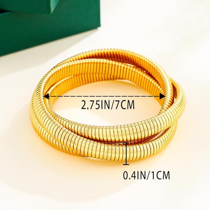 Gold Bangles for Women Chunky Bracelets Gold Plated Wide Ribbed Design Bangle Jewelry