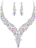Bridal Bridesmaid Austrian Crystal Jewelry Set, Floarl rhinestone Statement Neckace Teardrop Necklace Drop Dangle Earrings Set