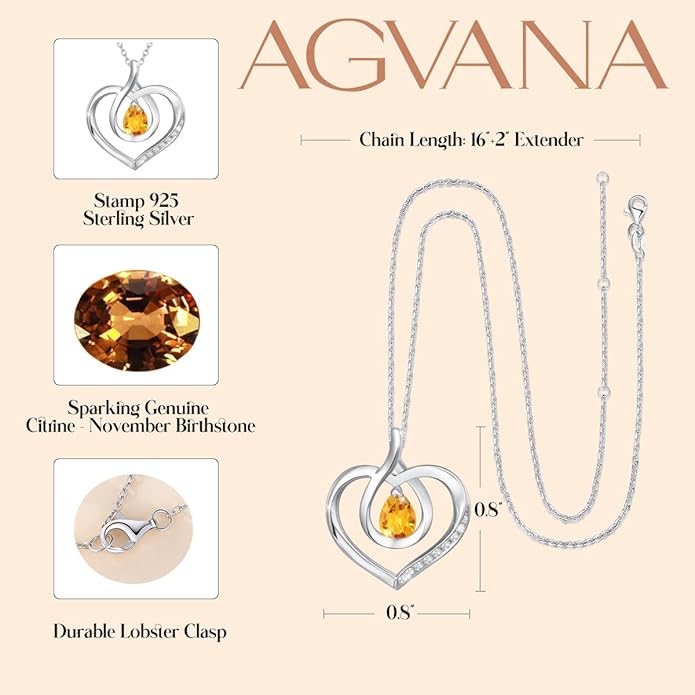 AGVANA Valentines Day Gifts Heart Birthstone Necklace for Women Sterling Silver Genuine or Created Gemstone Forever Love Pendant Necklace Fine Jewelry Anniversary Birthday Gifts for Women Mom Wife