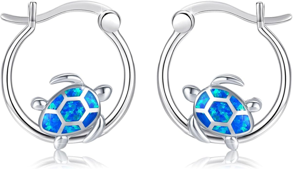 Turtle Earrings for Women S925 Sterling Silver Hawaii Blue Opal Sea Starfish Dangle Earring Tortoise Drop Animal Statement Ocean Summer Beach Vacation Jewelry Mothers Day Christmas Gift