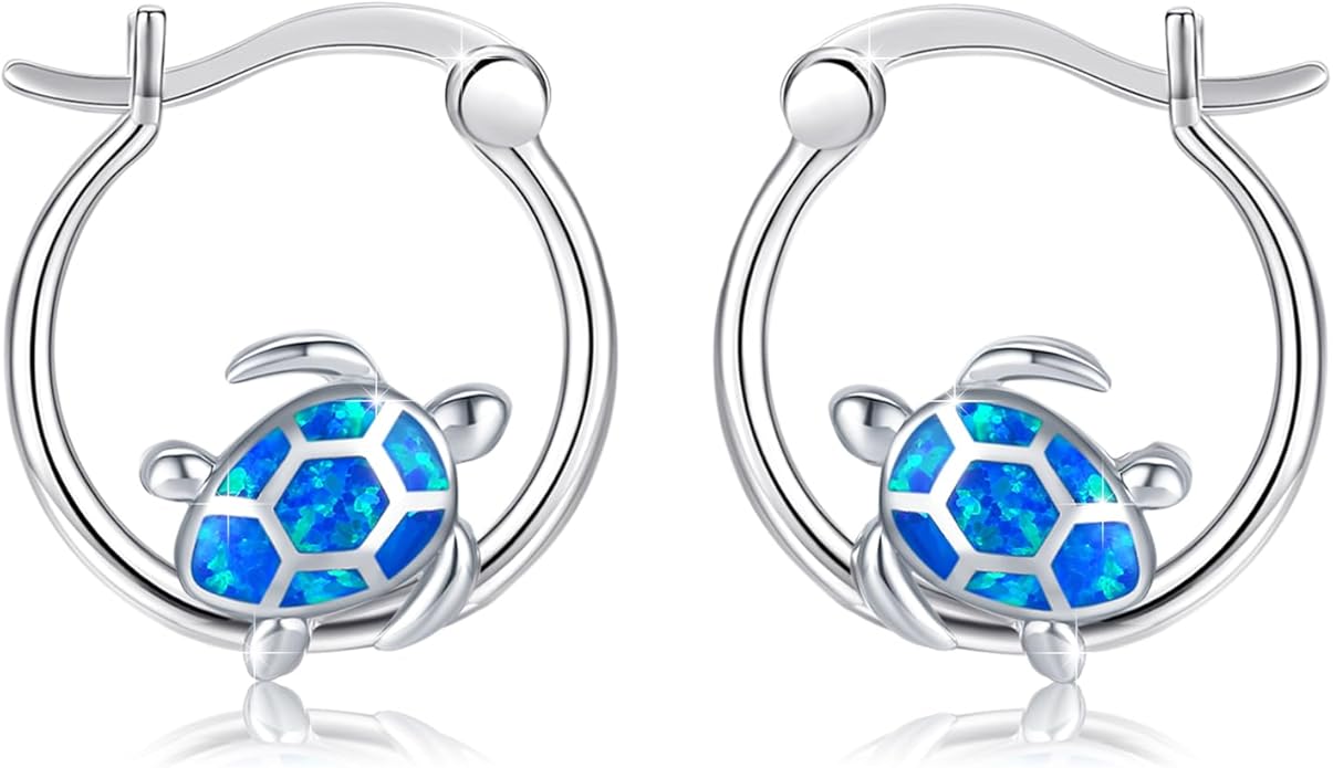 Turtle Earrings for Women S925 Sterling Silver Hawaii Blue Opal Sea Starfish Dangle Earring Tortoise Drop Animal Statement Ocean Summer Beach Vacation Jewelry Mothers Day Christmas Gift
