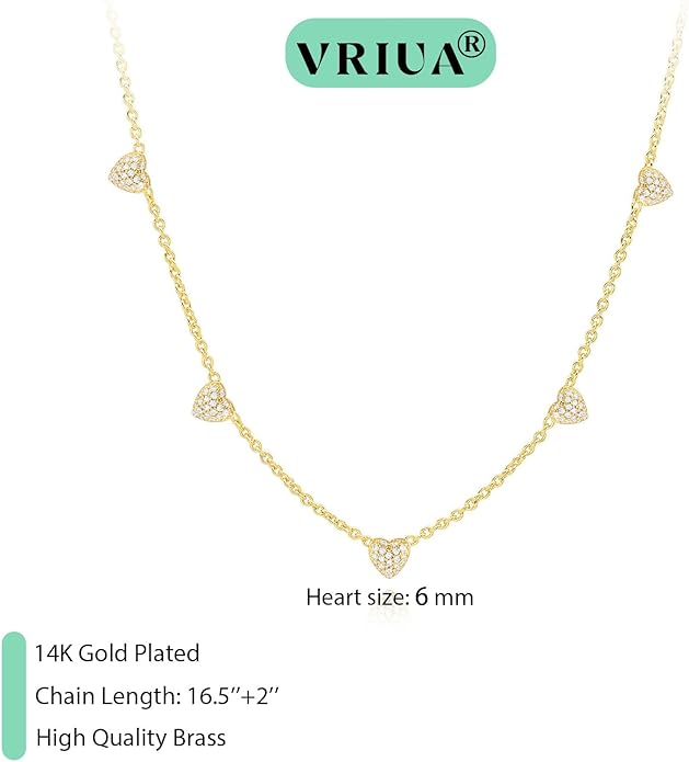 VRIUA Necklaces for Women - 14K Gold/Silver Plated Dainty Chain Necklace with Five Charms: Diamond, Bow, Snowflake, Cross, Flower, Clover, Butterfly, Heart, Star of David, and Star Trendy Jewelry
