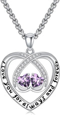 Birthstone Necklaces for Women I Love You for Always and Forever Heart Pendant Necklace Anniversary Jewelry Christmas Valentine Mothers Day Birthday Gifts for Her Wife Girlfriend
