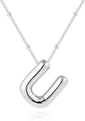 Inerney Valentines Day Gifts Gold Bubble Letter Necklace Initial Necklaces for Women, Chunky 14K Plated Balloon Initials, Trendy Charm Non Tarnish Custom Name Pendant Jewelry Gifts for Mom