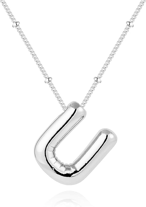 Inerney Valentines Day Gifts Gold Bubble Letter Necklace Initial Necklaces for Women, Chunky 14K Plated Balloon Initials, Trendy Charm Non Tarnish Custom Name Pendant Jewelry Gifts for Mom