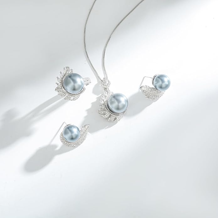 Jewelry set for Women Trendy Elegant 14K Gold/Silver Plated Imitation Pearl Necklace Pendant Earrings and Ring Inlaid With CZ - Wedding Fashionable Jewelry Gift