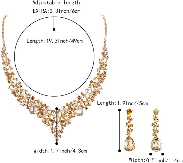 BriLove Women's Wedding Bridal Austrian Crystal Teardrop Cluster Statement Necklace Dangle Earrings Jewelry Set