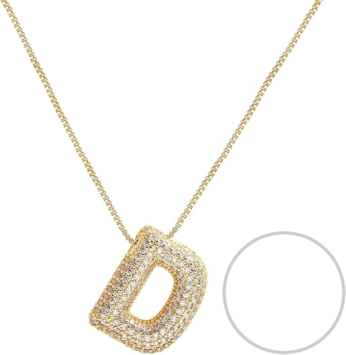RWQIAN Letter Necklace for Women Bubble, Chunky Initial Alphabet A-Z Pendant Puffy Name Personalized Necklace Dainty Zircon CZ Fashion Jewelry Gifts for Girls Girlfriend