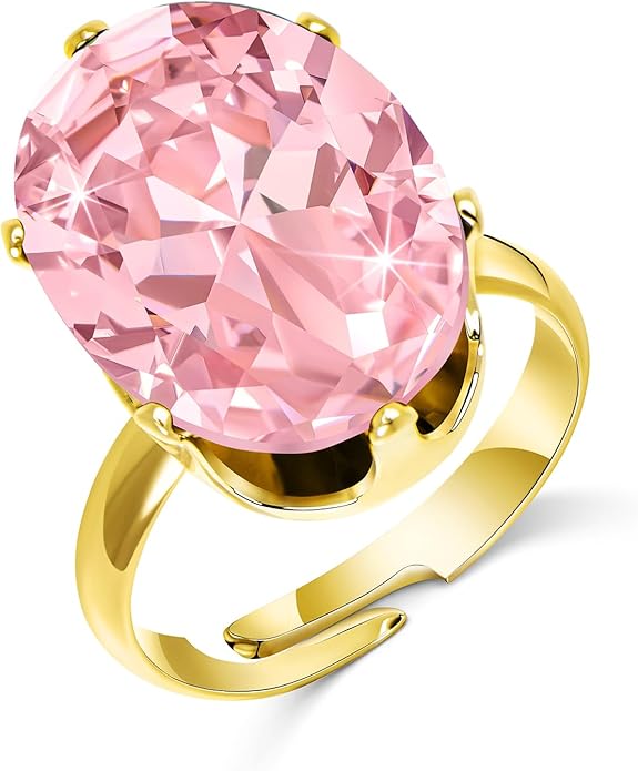 Linawe Cubic Zirconia Imitation Diamond Moissanite Rings for Women, 14K Gold/Rose Gold/Silver Adjustable Chunky Ring, Costume Rhinestone Jewelry for Wedding Engagement