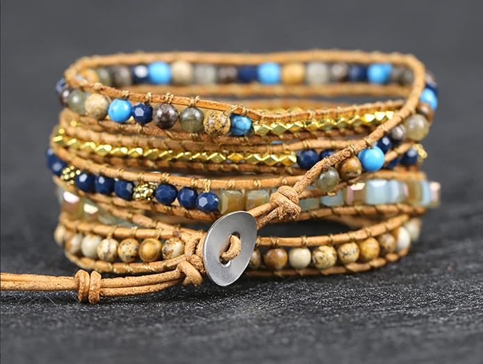 ZOSOJONA Women Wrap Bracelets Boho Natural Stone Jasper Turquoises Strand Bracelet Jewelry Collection