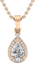 Dazzlingrock Collection 7X5mm Pear Lab Created Gemstone & Round White Natural Diamond Women Halo Teardrop Pendant, 10K Rose Real Solid Gold
