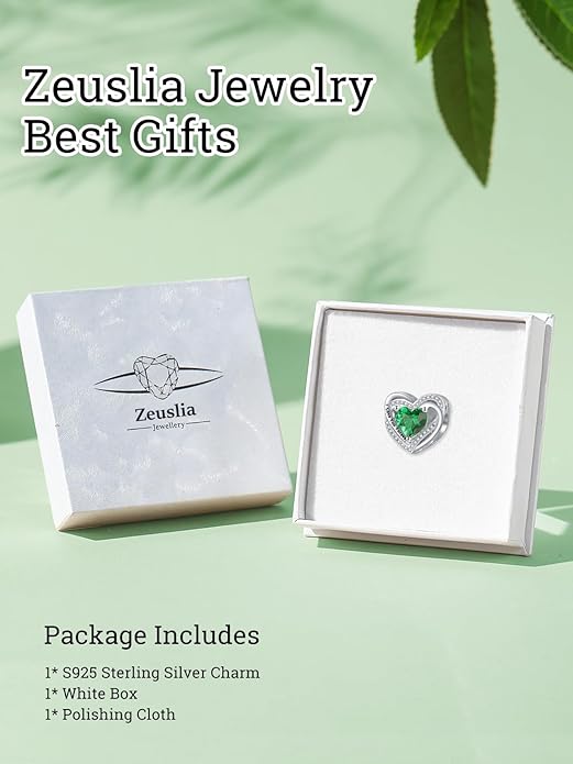 Heart Birthstone Charms for Bracelets, 925 Sterling Silver Women Bead Charms for Charm Bracelets Necklace, Mother's Day Birthday Anniversary Jewelry Gifts for Wife Mom Grandma Daughter
